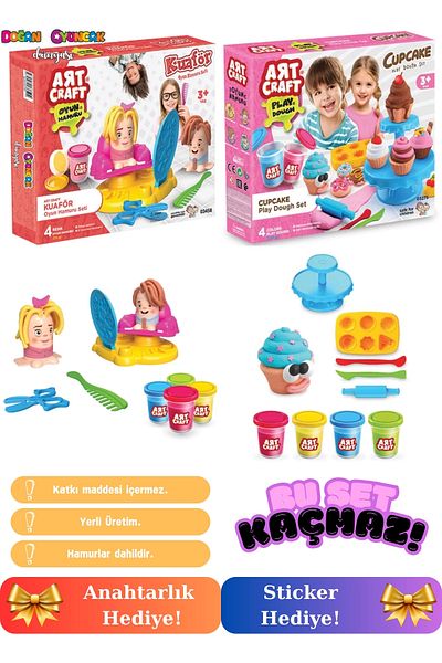 Doğan Oyuncak Dünyası Hairdresser and Cupcake Play Dough Set - Play Dough Set - Dough Sets - Barber Dough and Food Dough