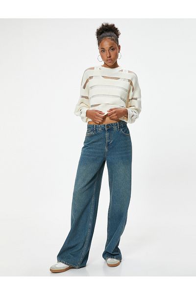 Koton Inji X - Knit Sweater, Tulle Detailed Crew Neck, Long Sleeve