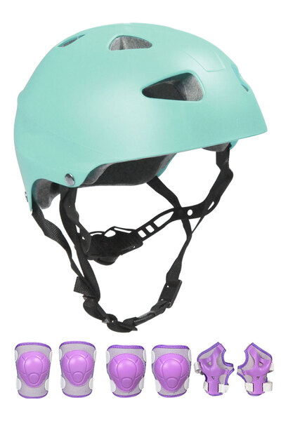 Sportaj Turkuaz Çocuk Kaskı Spor Koruyucu Kask Lila Dizlik Dirseklik Donanım ...