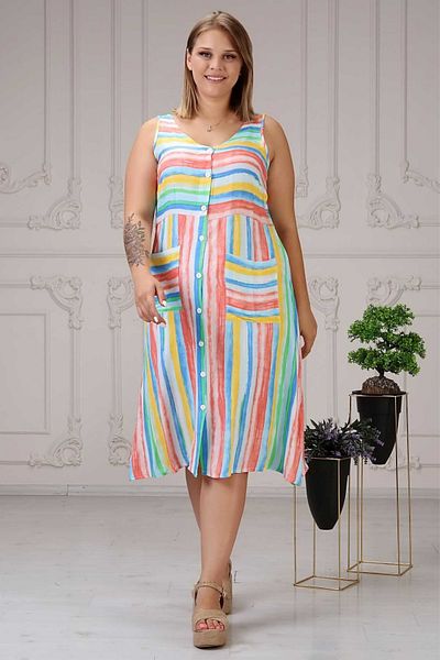 Zer Otantik Colorful Rainbow Patterned Pocket Dress