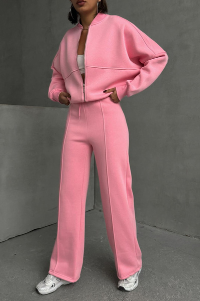 Neşeli Butik kadın şardonlu üç iplik eşofman takımı GTS018 - Pembe