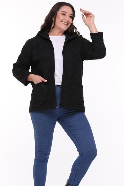 Zer Otantik مقنعين بوكل حجم كبير معطف قصير أسود