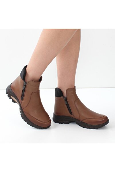 Celal Gültekin Kadın Ceviz Çift Fermuarlı Deri Bot