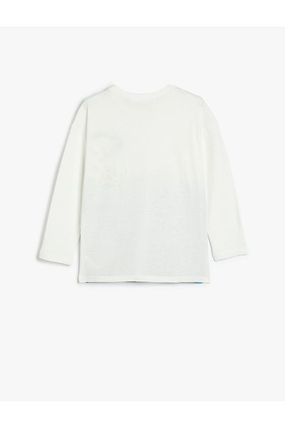 Koton Long Sleeve Crew Neck Astronaut Printed Cotton T-Shirt