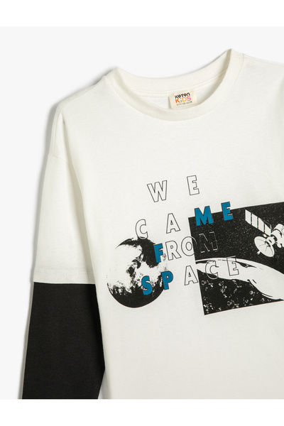 Koton Space printed βαμβακερό μακρυμάνικο μπλουζάκι με λαιμόκοψη