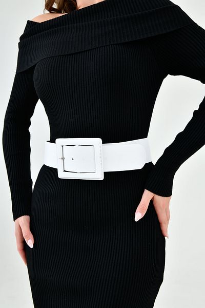 bayansepeti Faux Leather Stylish Design Buckle Wide Band Clothing Accessory White Belt 15525