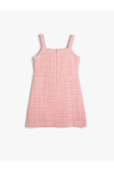 Koton Strappy Tweed Gilet Dress - Bow Applique Detailed