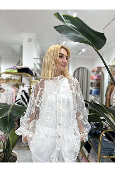 İthal TÜL ŞAL DESENLİ OVERSİZE BLUZ