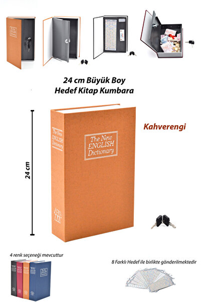 safebook 24 cm Büyük Boy Gizli Kilitli Kitap Hedef Kumbara Kahverengi (8 Hede...