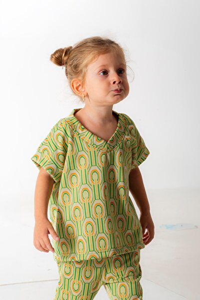 PLANT Mini Kids – Meadow Green, Knitted Fabric, V-Neck Sweater