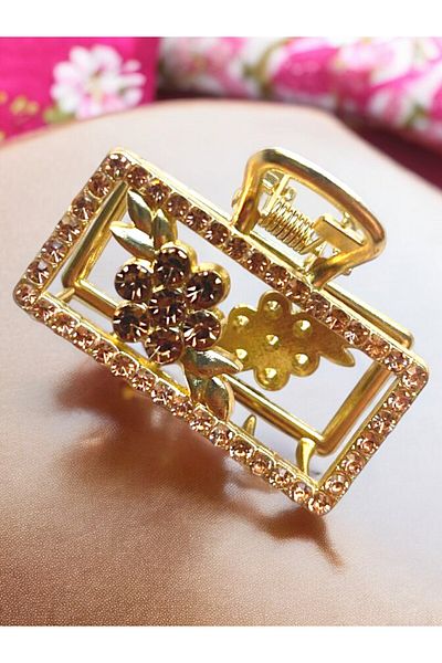GALATA GIFT Agrafă de păr dreptunghiulară cu zirconiu trandafir (argintiu) pentru femei - 4,5 cm Agrafă modernă New Trend Girl