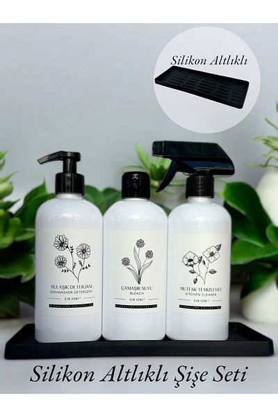Dem Home Σετ πλαστικό μπουκάλι 500ml και βάση σιλικόνης - Απορρυπαντικό πιάτων-Καθαριστικό κουζίνας-Απορρυπαντικό
