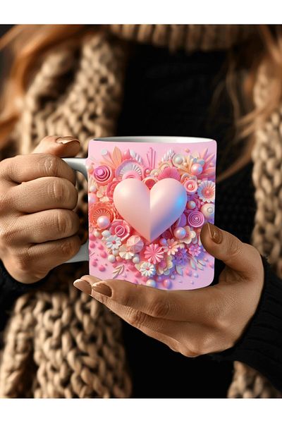 Evion Heart Printed 3D Design Ceramic Mug - Gift Mug