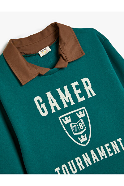 Koton Gömlek Yaka Sweatshirt Baskı Detaylı Uzun Kollu Şardonlu