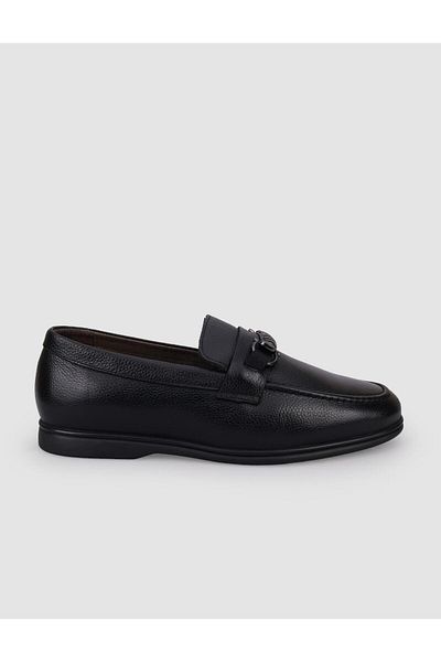Cabani Genuine Leather Black Buckle Men's Casual Shoes