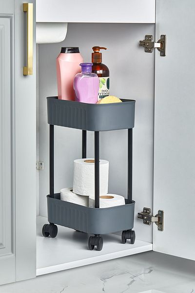 Minty Life 2-Tier Bathroom Organizer - Multi-Purpose Cabinet Countertop Organizer with Honeycomb Wheels (Anthracite)