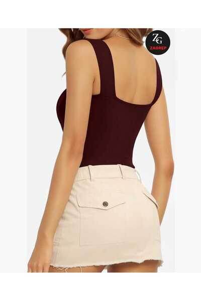 Zagrep Women's Burgundy Wide Strap Square Collar No Inner Silk Jersey Body