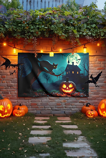 Viadela Стенен гоблен за Хелоуин с котка