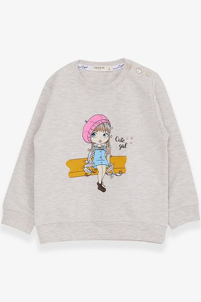 Breeze Girl's Sweatshirt Cute Girl Printed 1.5-5 Years, Beige Melange
