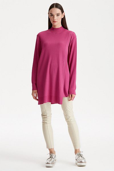Tığ Triko Asymmetrical Detailed Rayon Tunic Fuchsia
