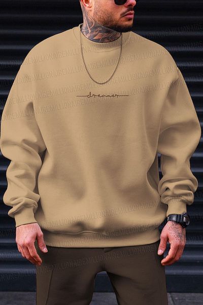 Millionaire Ανδρικό φούτερ Camel Dreamer Printed 0 Crew Neck Oversize Loose Loose Cut Fleece φούτερ