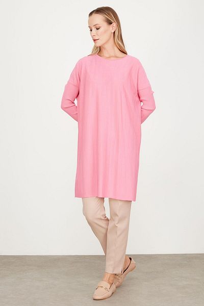 Tığ Triko T Mold Wick Detailed Rayon Tunic Pink
