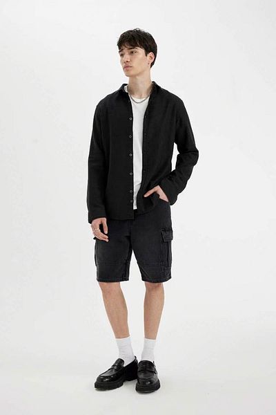 DeFacto Slim Fit Slim-Fit Polokragen Basic Solid Baumwoll-Langarmshirt 25k801t00651