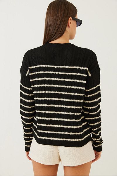 Bianco Lucci Women's Striped Hair Braided Knitwear Cardigan 85001011