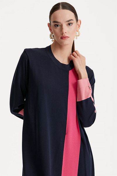 Tığ Triko Colorful Rayon Knitwear Tunic Dress Navy Blue