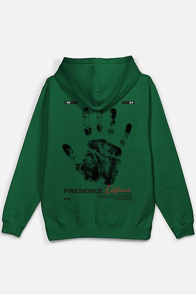 Overoz Presence Existence Existence Karma Back Printed Hooded Oversize Φούτερ Πράσινη κουκούλα H1217