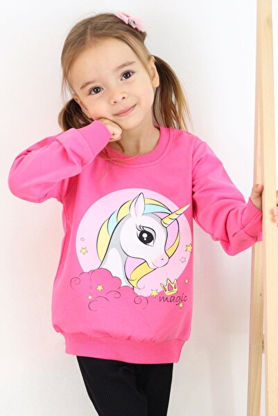 Breeze Kız Çocuk Sweatshirt Baskılı Unicorn 1.5-5 Yaş, Pembe