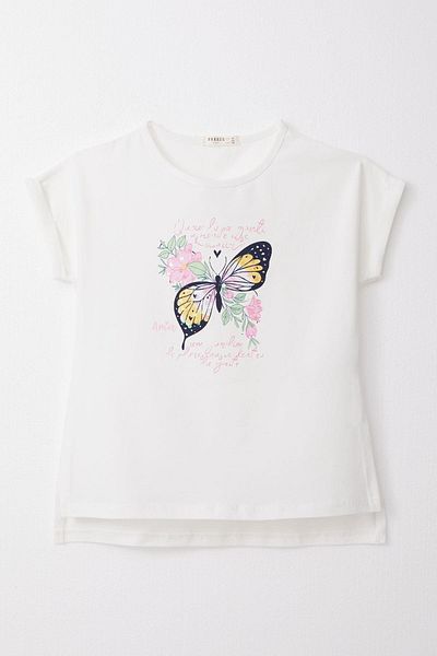 Breeze Tricou Fata Imprimat Fluture 10-16 Ani, Ecru