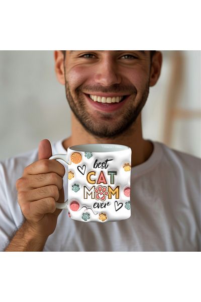 Evion Cat Mom Cat Mother Printed 3D Design Ceramic Mug - Gift Mug Cup