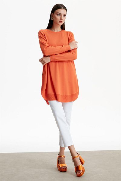 Tığ Triko Ovel Sides Rayon Tunic Salmon