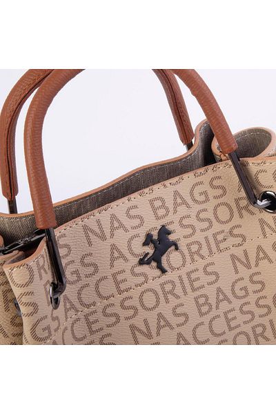 Nas Bag Geantă de mână și de umăr pentru femei Mink Tan Written - Poștaș convertibil