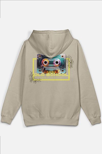 Overoz Μπεζ φούτερ με κουκούλα - Old School Cassette Back Printed Door Oversize φούτερ
