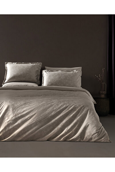 Madame Coco طقم غطاء لحاف ساتان مطبوع من Avril King Size - 300TC - لون حجري