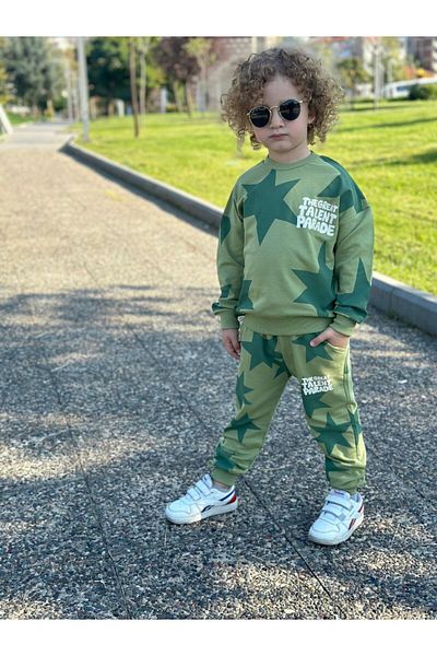 GÖKJOY BUTİK Premium Quality Cotton Fabric Boy Star Printed Tracksuit