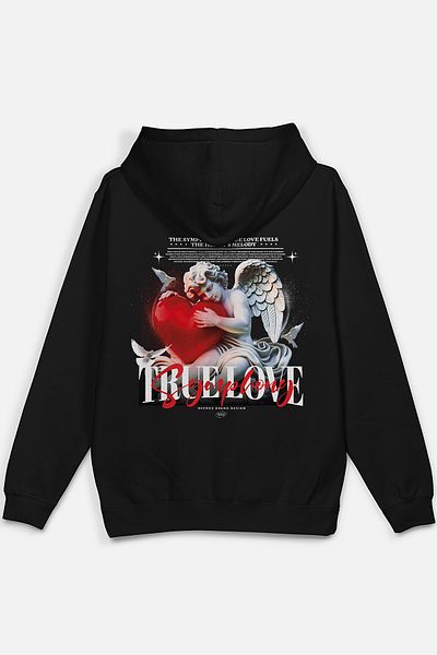 Overoz Суитшърт с качулка True Love Angel Back Print Oversize, черен, H1215