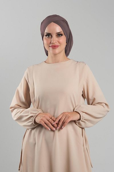 HÜRREM BONE Πρακτικό καπό Hijab Mink - Άμμο ύφασμα, έτοιμο να κουμπωθεί, μαζεμένο 2114_10