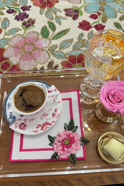 bibashka Pembe Çiçek Nakışı 2li Kokteyl Peçete