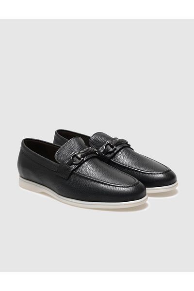 Cabani Genuine Leather Black Buckle Men's Casual Shoes
