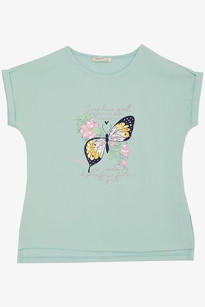 Breeze Tricou Fata Imprimat Fluture 10-16 Ani, Verde Apa