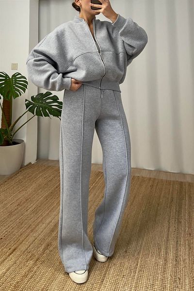 Neşeli Butik Γκρι Melange γυναικεία αθλητική φόρμα - Three Thread GTS018