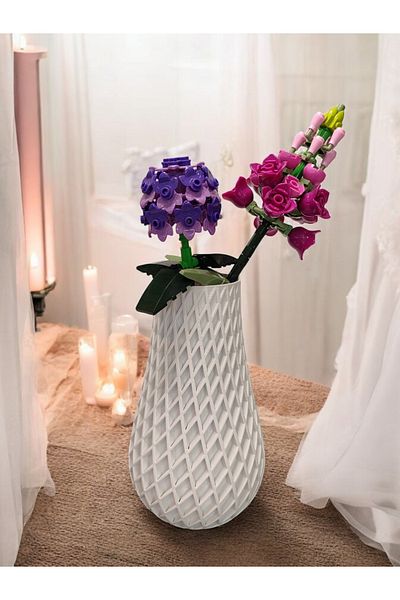 Maflen Tile Patterned Nordic Style Special Design Decorative Vase Bioplastic White