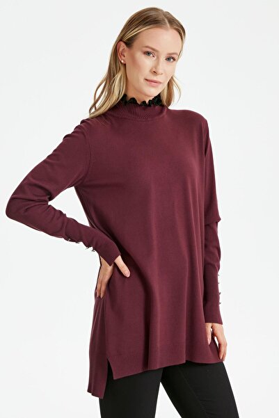 Tığ Triko KNITWEAR TUNIC CHIMNEY WITH RUFFLE DETAIL ON COLLAR