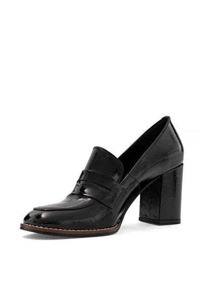 Celal Gültekin Kadın Siyah Kalın Topuklu Rugan Deri Klasik Ayakkabı