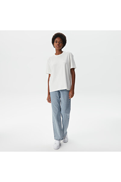 Lacoste Kadın Relaxed Fit Bisiklet Yaka Beyaz T-Shirt