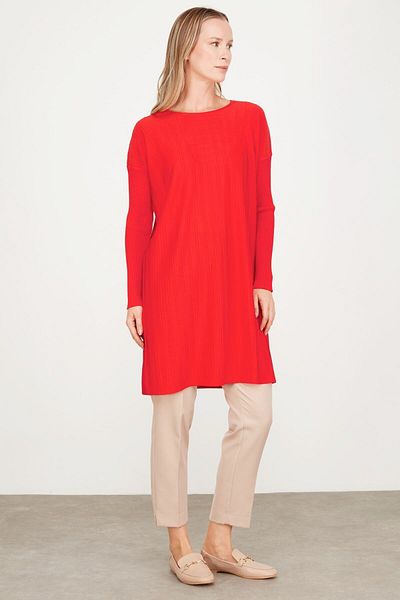 Tığ Triko T Mold Wick Detailed Rayon Tunic Red