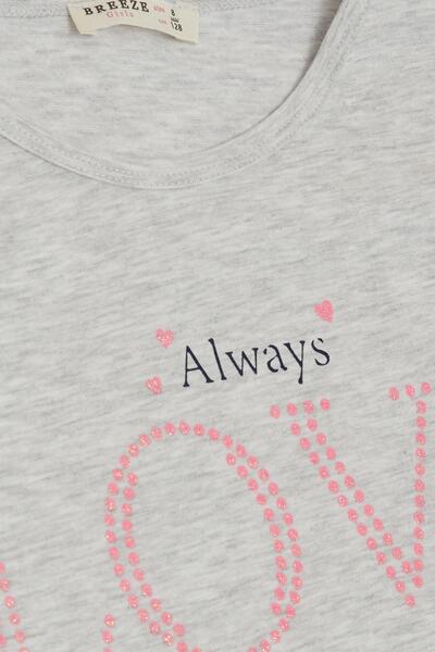 Breeze T-shirt για κορίτσια 6-12 ετών - Θέμα αγάπης, Glitter και εμπριμέ, ανοιχτό γκρι μελανζέ